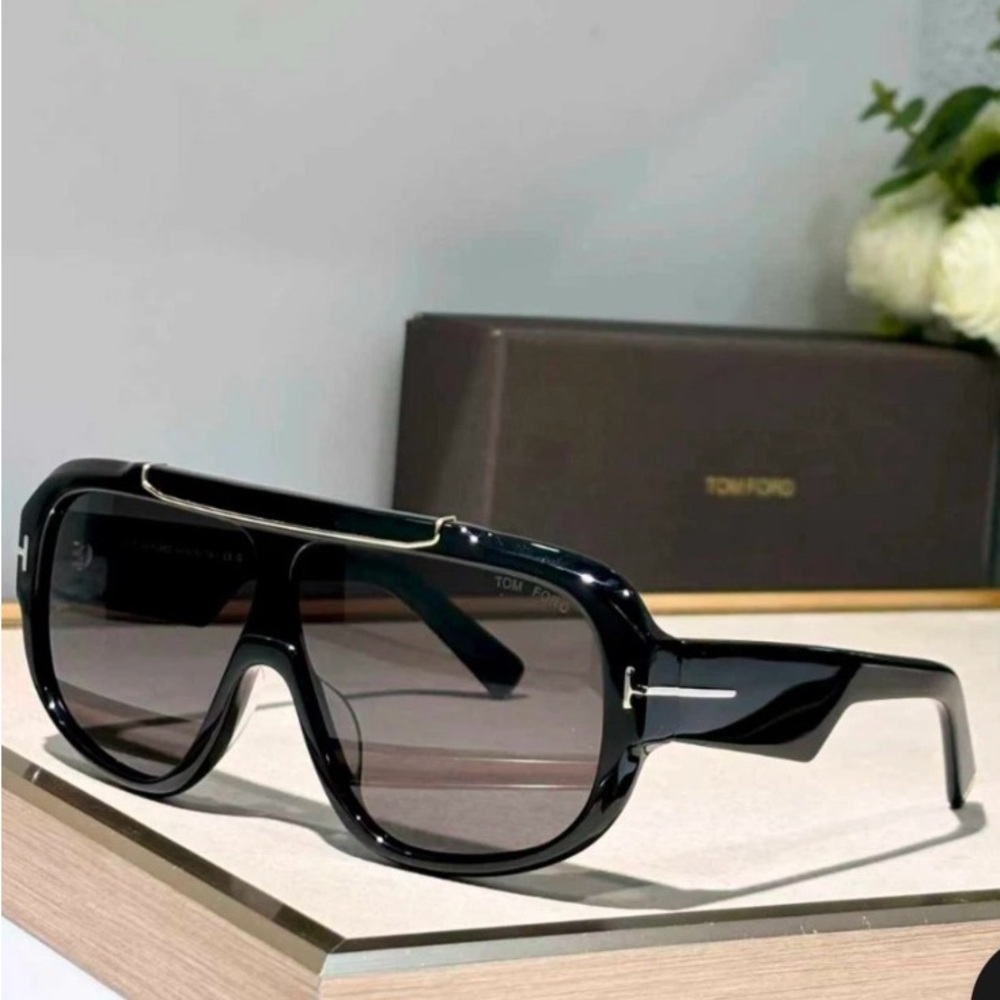 Tom Ford Men’s Black Sunglasses with Gold Trim